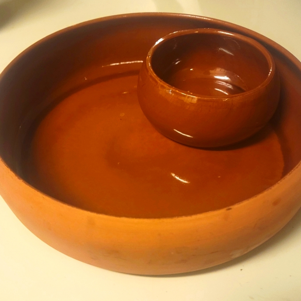 Vintage Terracotta Chips And Dip Pottery bowl